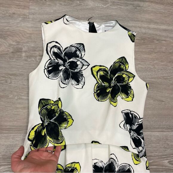 MILLY ASTRID White Mini Dress Green floral print Cocktail Vacation Summer Dress - Picture 2 of 7